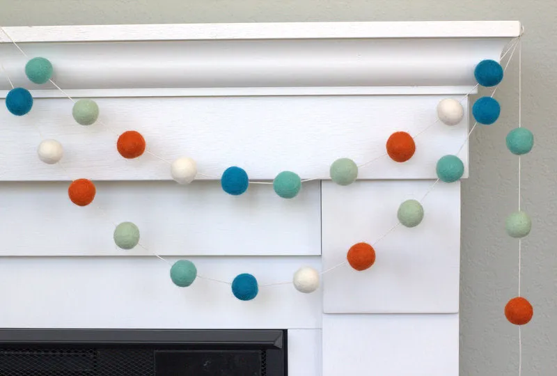 Felt Ball Garland- Orange, Turquoise