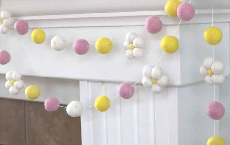 Felt Daisy Garland- Baby Pink, Yellow