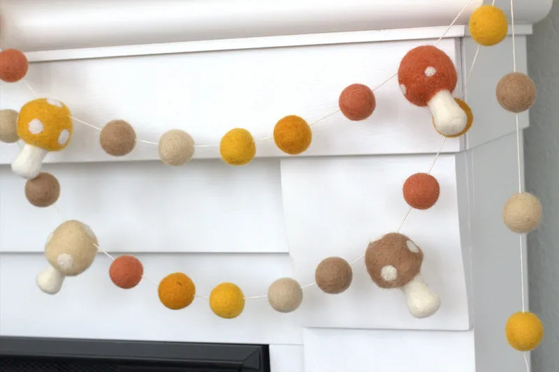 Felt Mushroom Garland- Neutral Colors