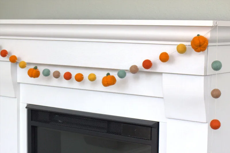 Felt Pumpkin Garland- Orange, Teal, Golden