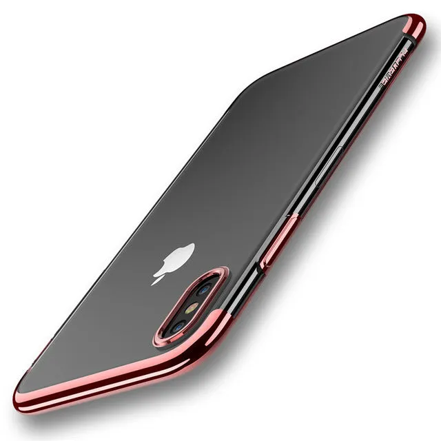 FLOVEME Luxury Plated TPU Case For iPhone X 10 Transparent Ultra Thin Silicone Cover For iPhone 7 6 6S Plus Phone Accessories