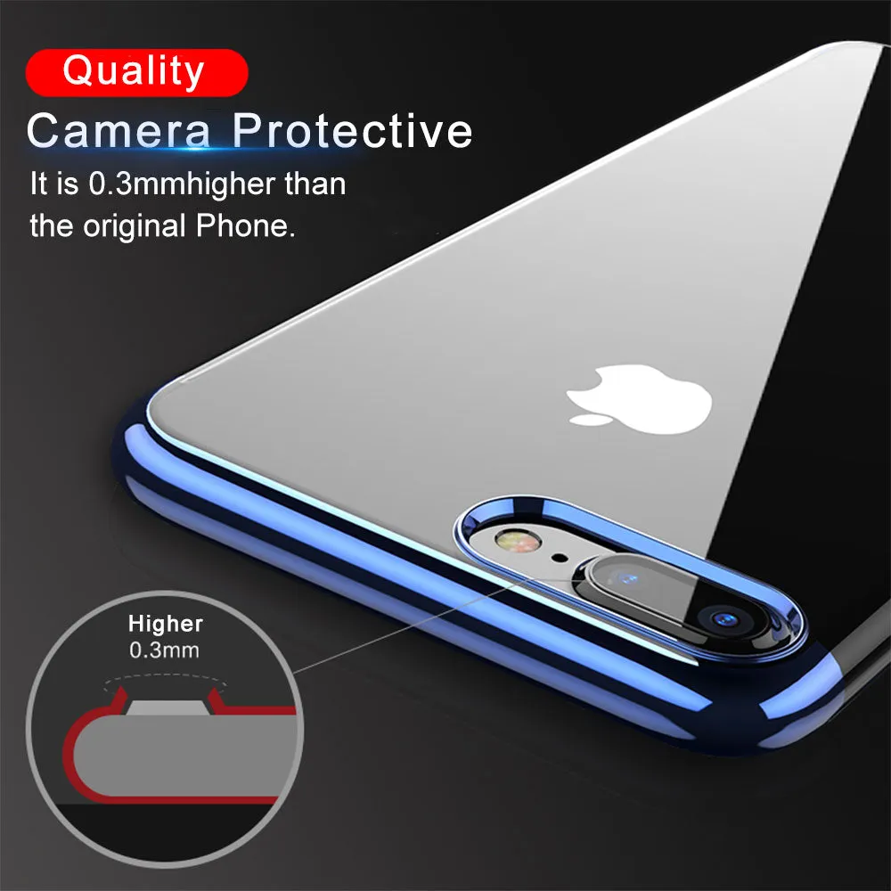 FLOVEME Luxury Plated TPU Case For iPhone X 10 Transparent Ultra Thin Silicone Cover For iPhone 7 6 6S Plus Phone Accessories