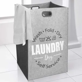 Folding Laundry Bag Grey Felt Care Instructions Design 46x63cm