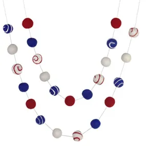 Fourth of July Felt Ball Garland- Red, White & Blue- Swirls