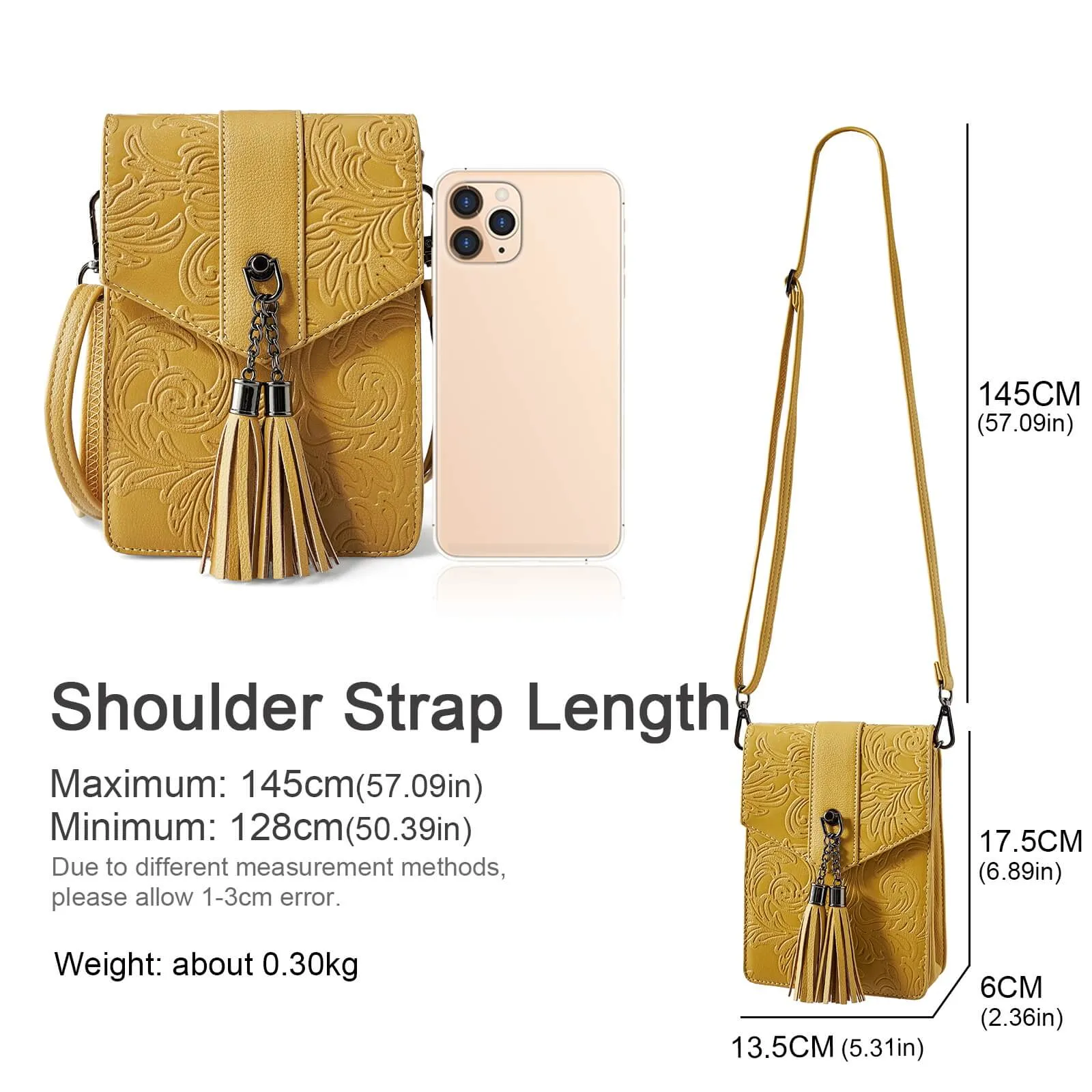 Fringe decorated orchid embossed Shoulder Bag-YELLOW