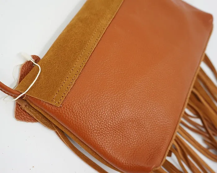 Genuine Leather Crossbody Bag Messenger Purse Camel Tan Brown Or Burgundy Red Suede Fringed Boho Hippie Gypsy Bohemian Small Phone Sized Bag