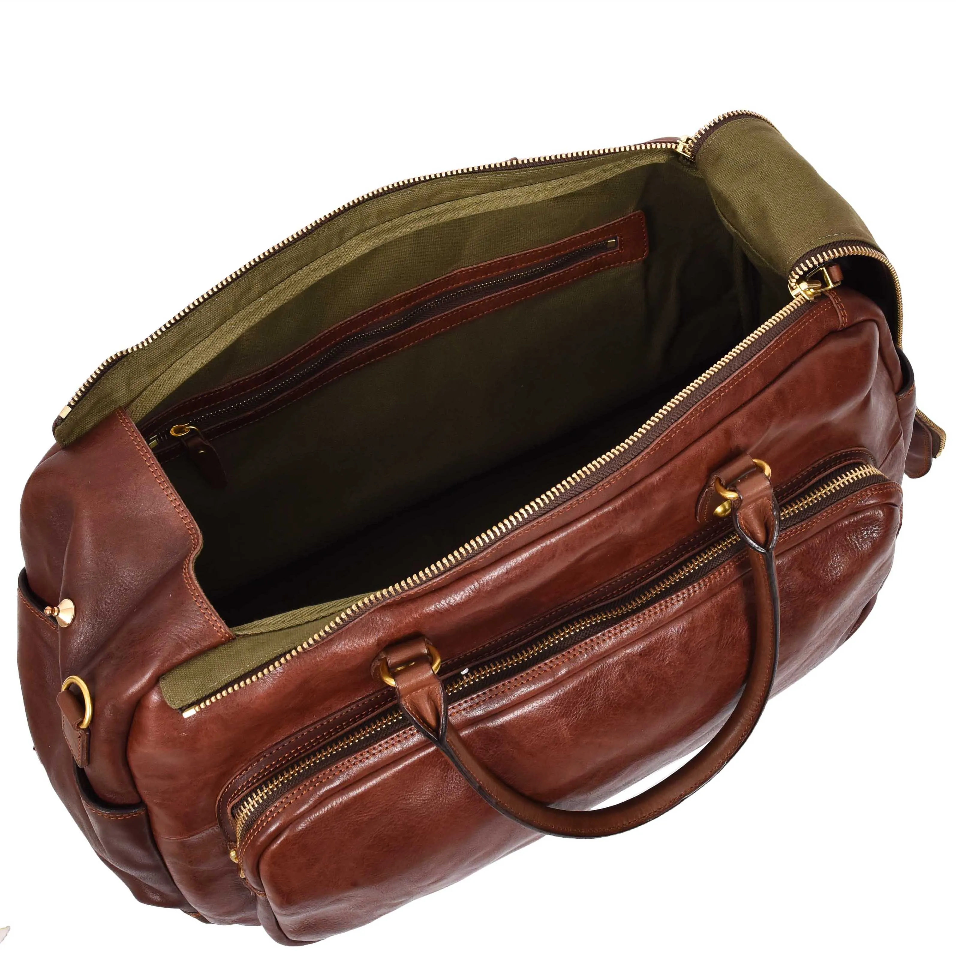 Genuine Leather Large Size Holdall Travel Duffle Bag HOL716 Brown