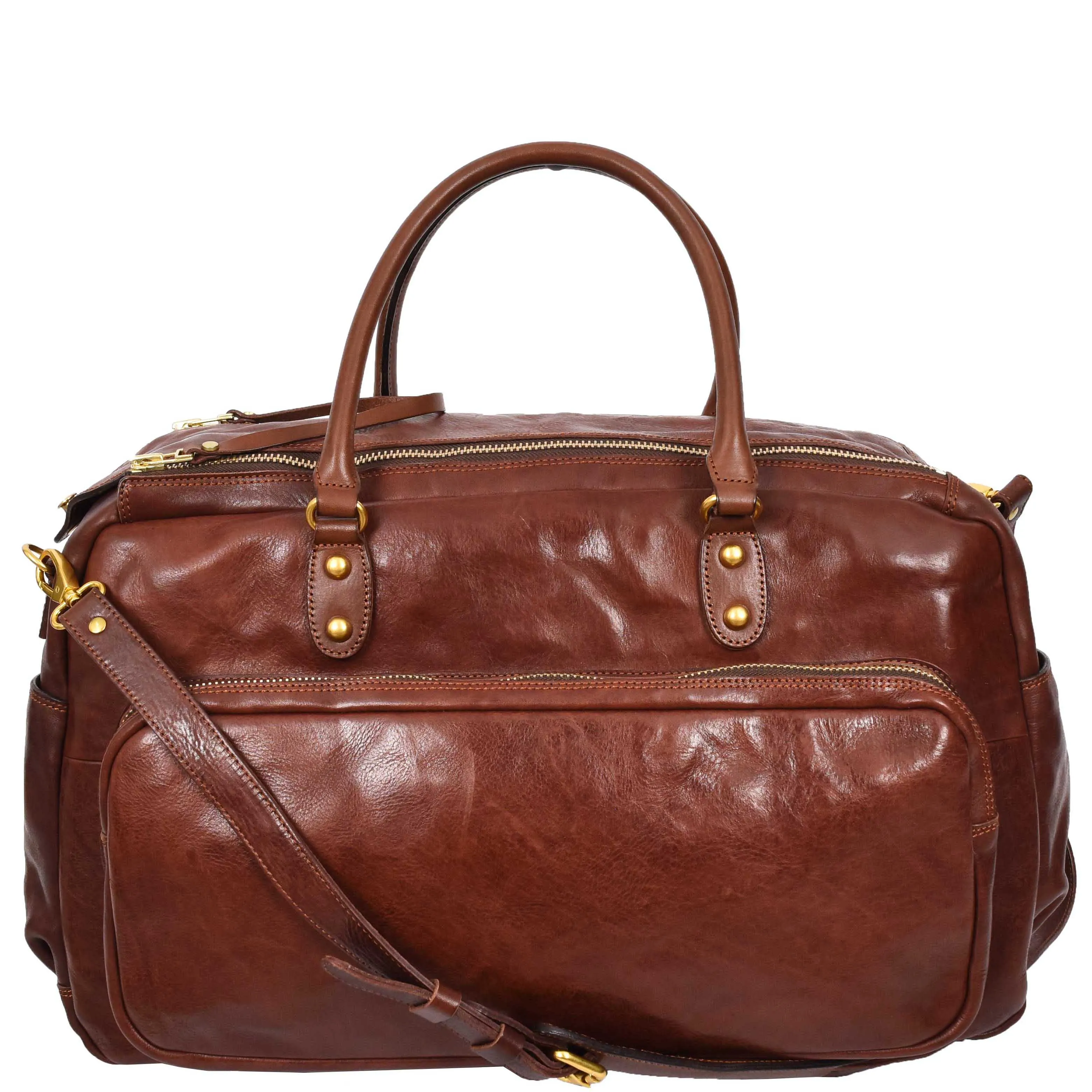 Genuine Leather Large Size Holdall Travel Duffle Bag HOL716 Brown