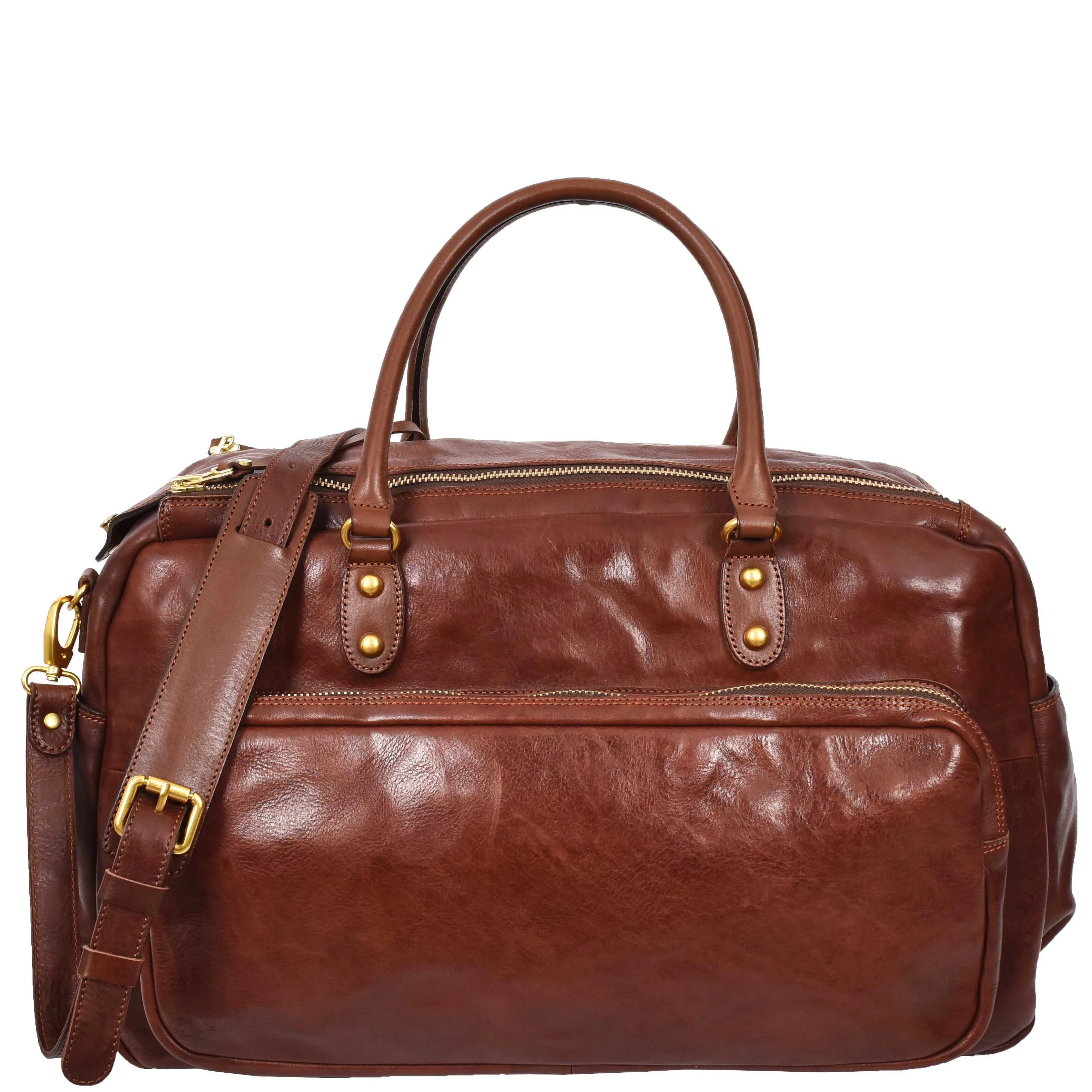 Genuine Leather Large Size Holdall Travel Duffle Bag HOL716 Brown