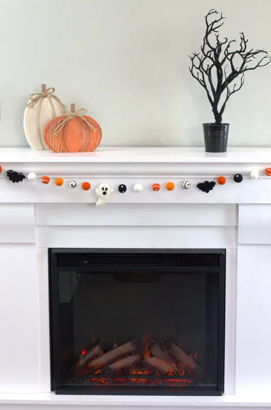 Ghost & Bat Halloween Felt Garland- Orange, Black- Dots & Swirls