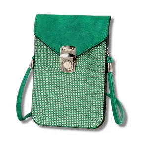 Green Crossbody Cellular Phone Bag with Card Slots for Women