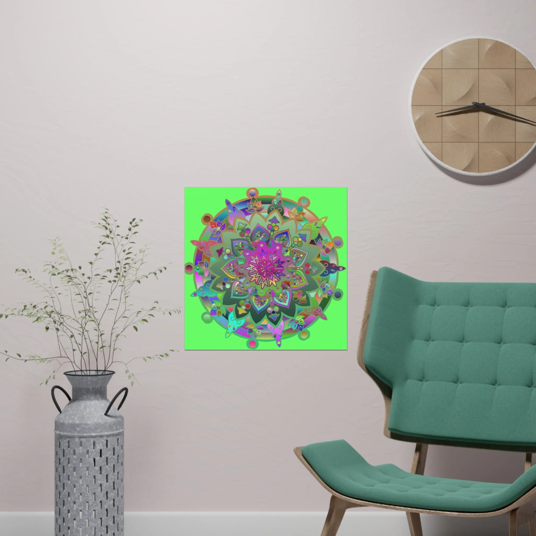 Hand-Drawn Mandala Art Poster - Light Green