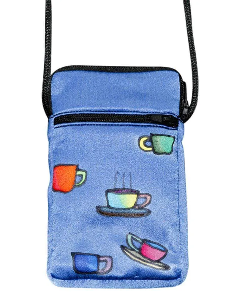 Hand-Painted Silk Cell Phone Mini-Purse - Cups