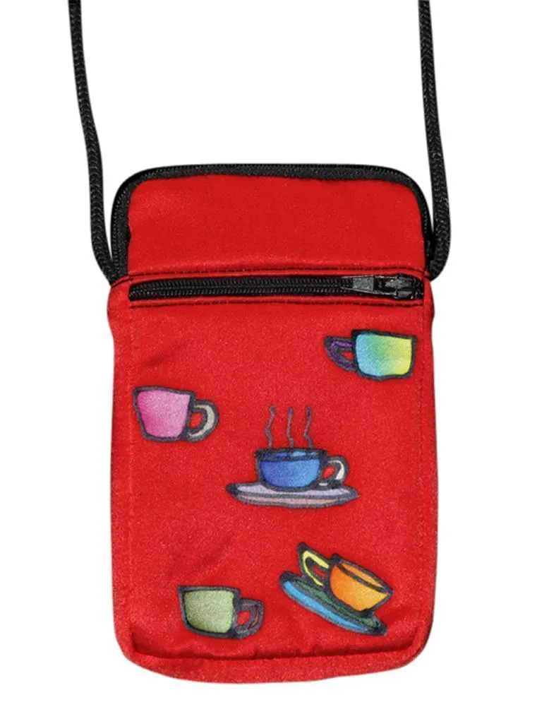 Hand-Painted Silk Cell Phone Mini-Purse - Cups