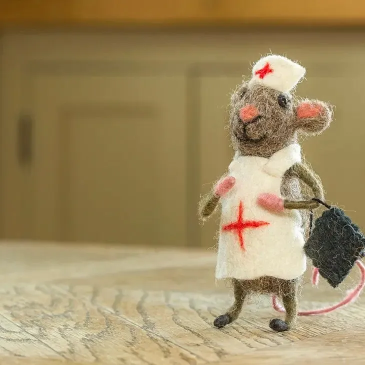 Handcrafted Nurse  Felt Mouse, Nepal