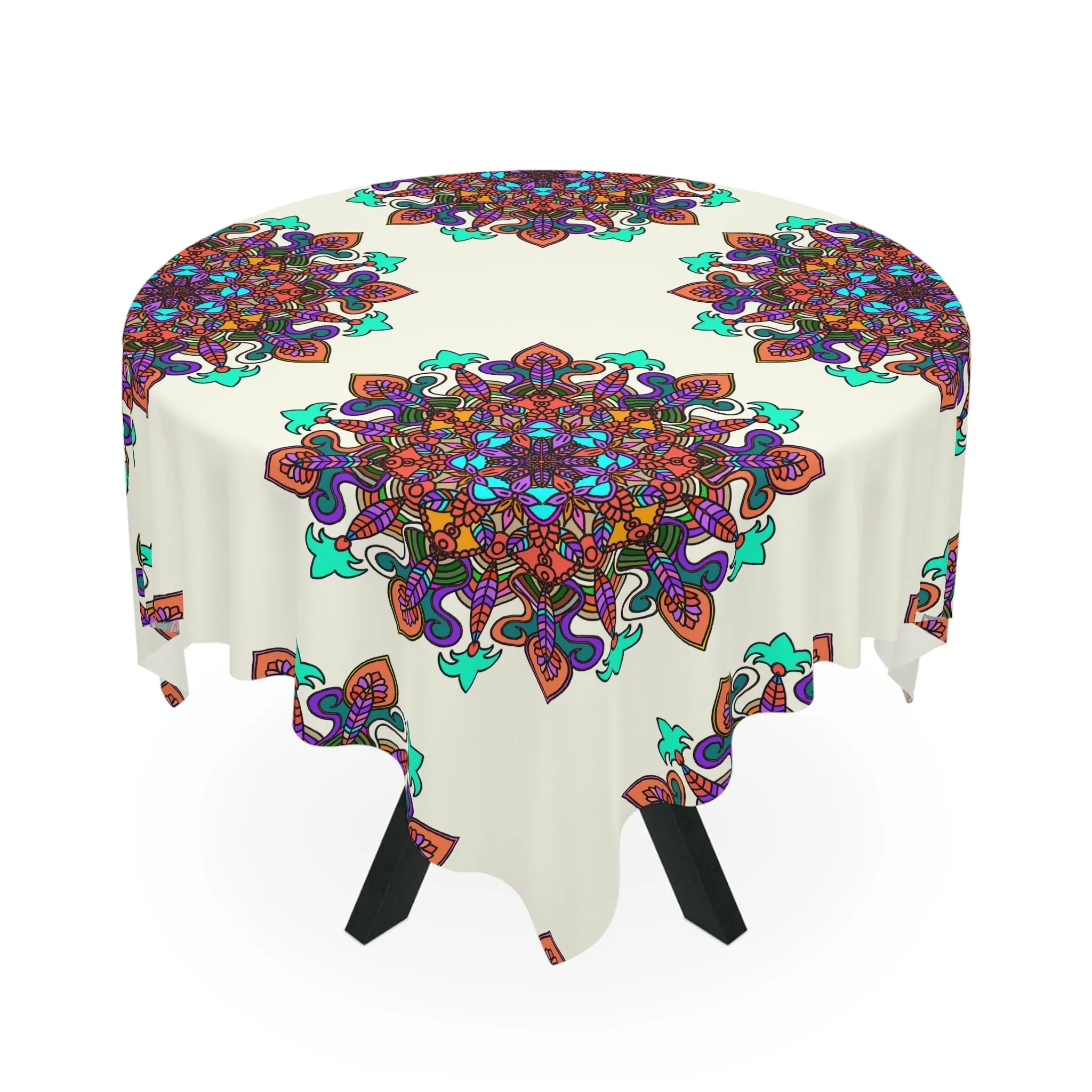 Handmade Mandala Design Ivory Tablecloth, Square