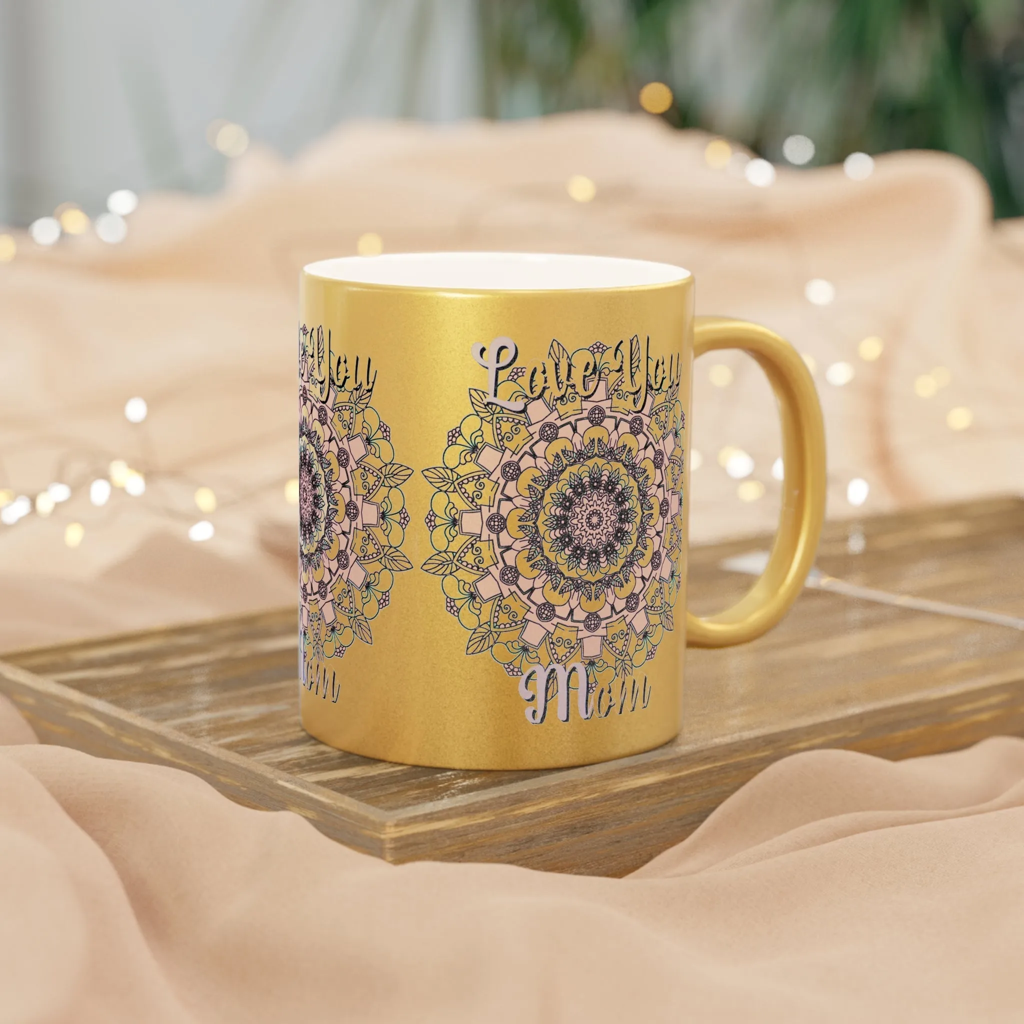 Handmade Mandala Metallic Mug for Mom - Silver/Gold