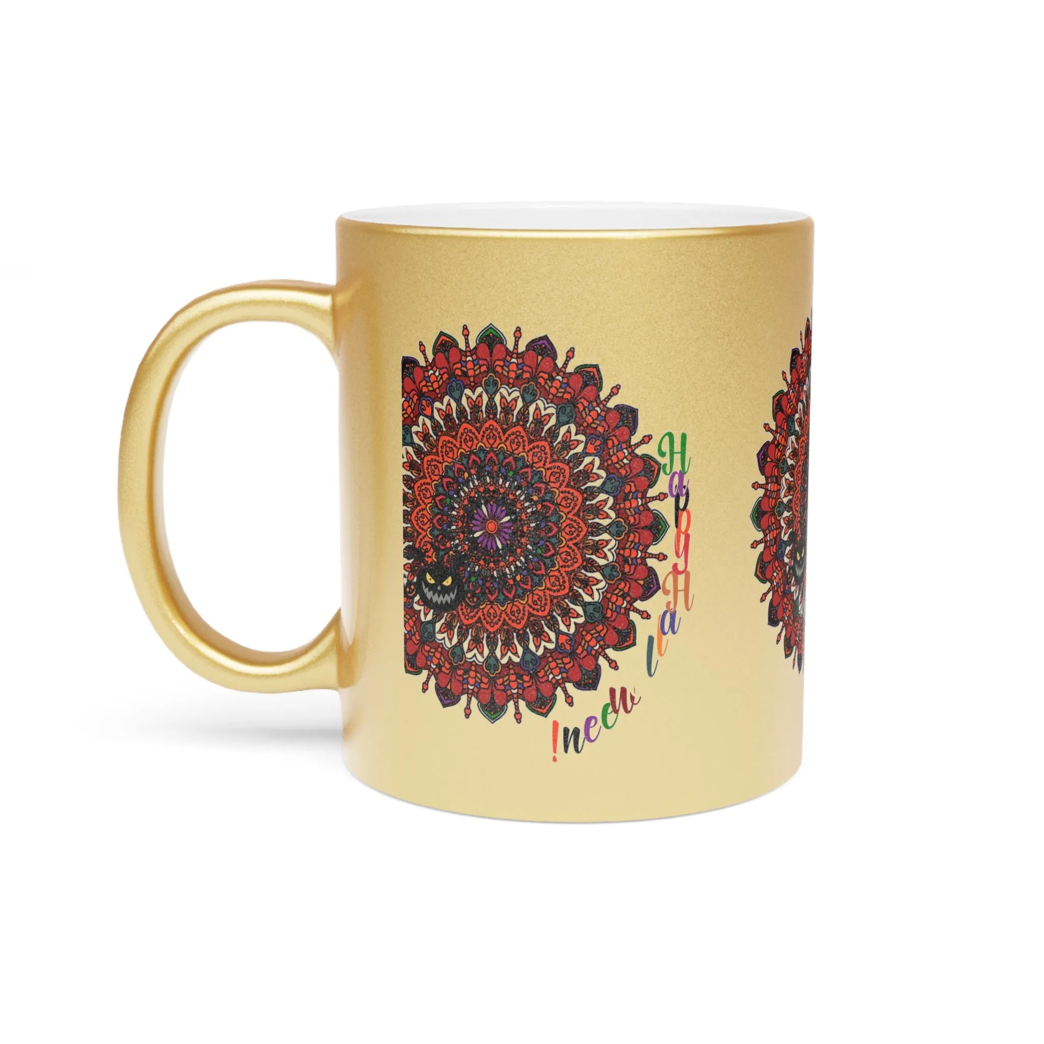 Handmade Mandala Metallic Mug - Pumpkin Design - Silver/Gold