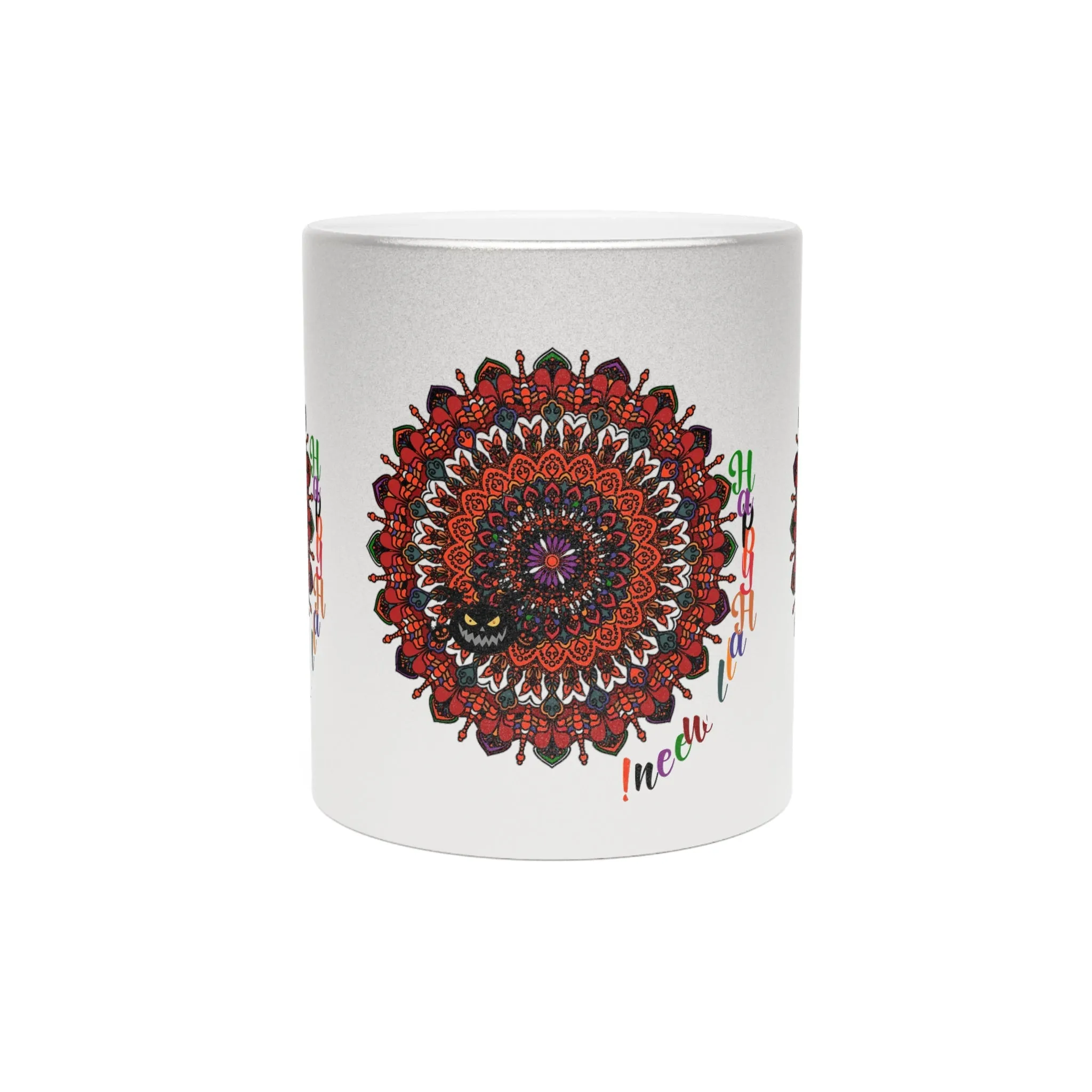 Handmade Mandala Metallic Mug - Pumpkin Design - Silver/Gold