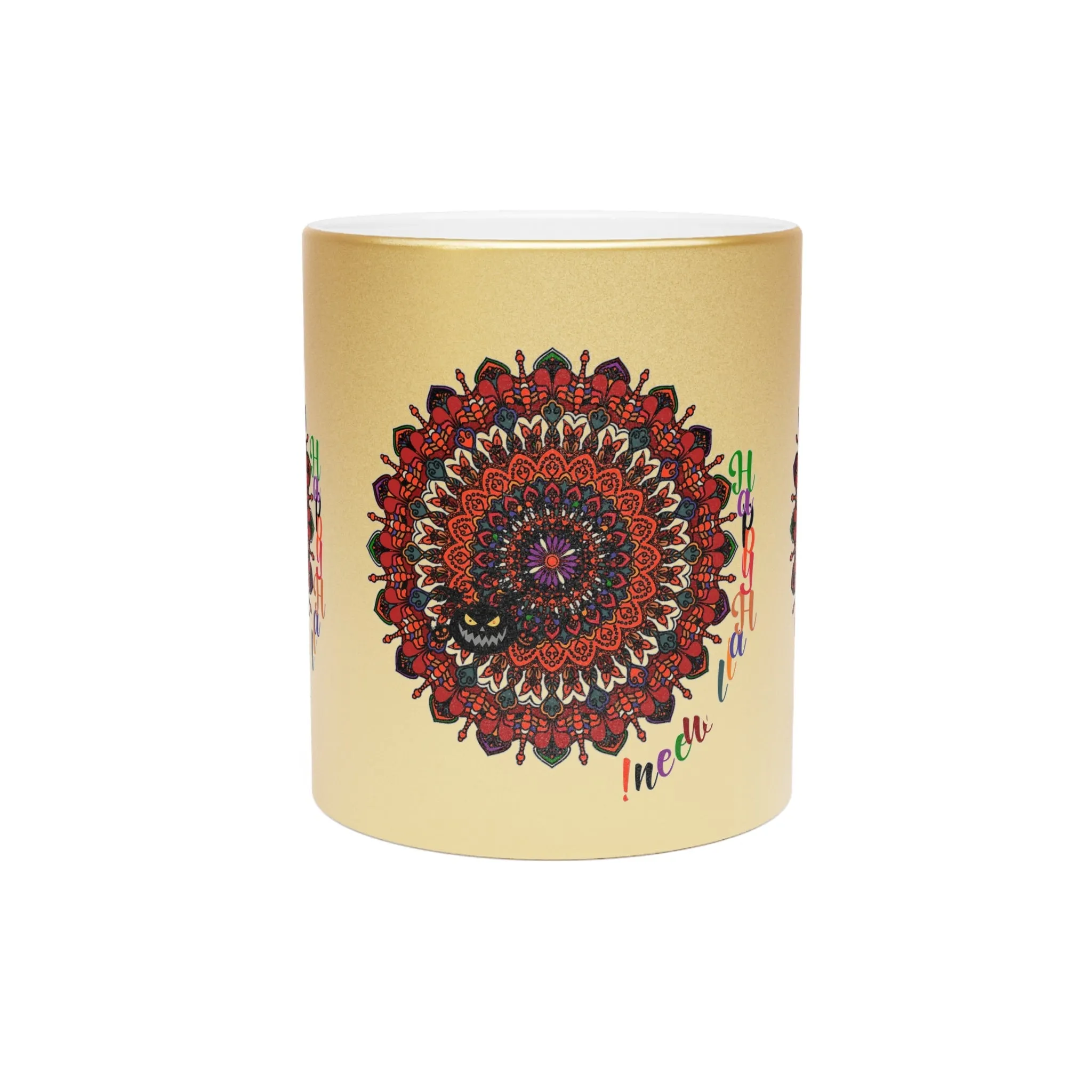 Handmade Mandala Metallic Mug - Pumpkin Design - Silver/Gold