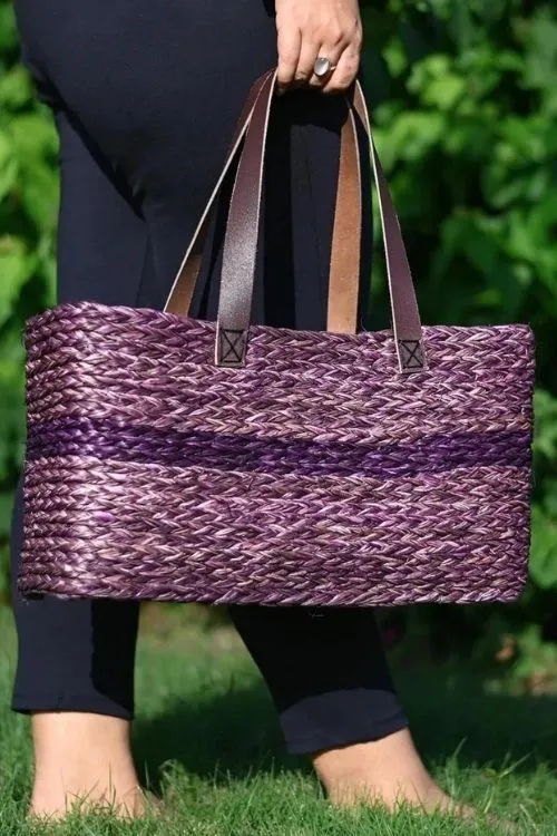 Handmade Sabai Grass Shopping Bag - Lavender