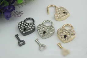 Heart Love Padlock 1 1/4" 30mm Purse Charm Organizer Luggage Hardware Antique Gold Lock And Key Closure Small Bag Clutch Metal Accessories