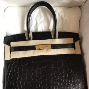 Hermès Birkin 30 Noir (Black) Alligator Mississippi Matte Gold Hardware GHW