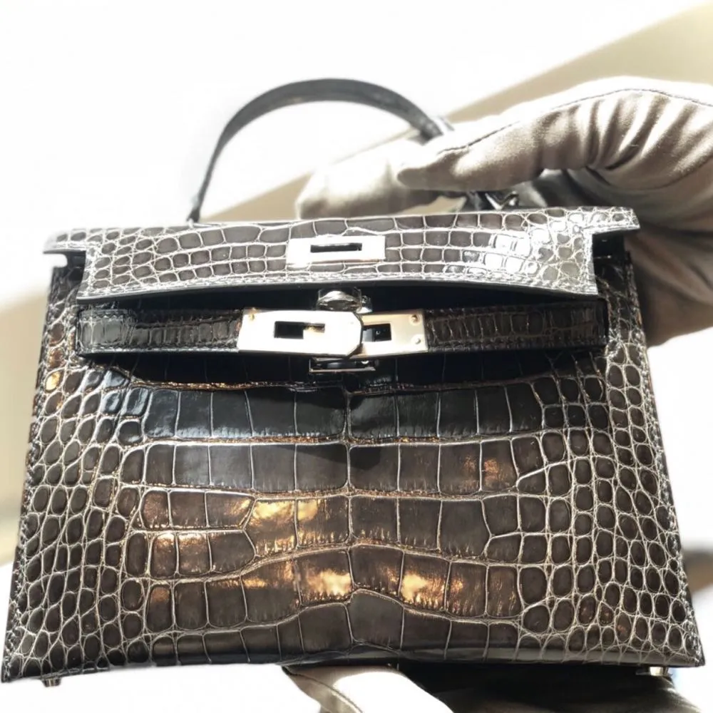 Hermès Kelly 20 Graphite Alligator Mississippi Lisse Palladium Hardware PHW