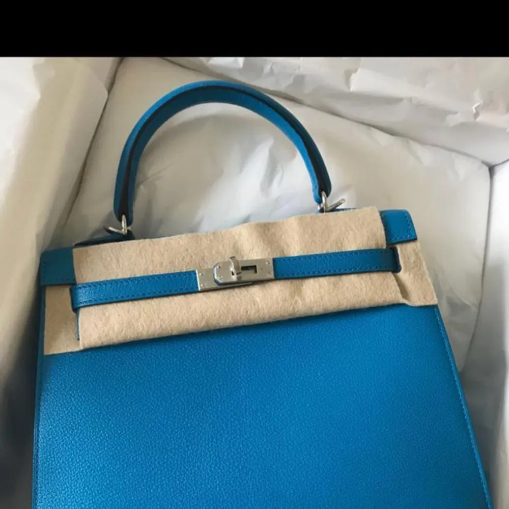 Hermès Kelly 25 Bleu Zanzibar Sellier Chevre Mysore Palladium Hardware PHW