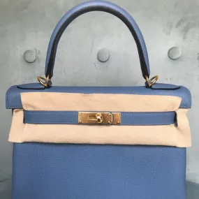 Hermès Kelly 28 Bleu Azur Togo Gold Hardware GHW