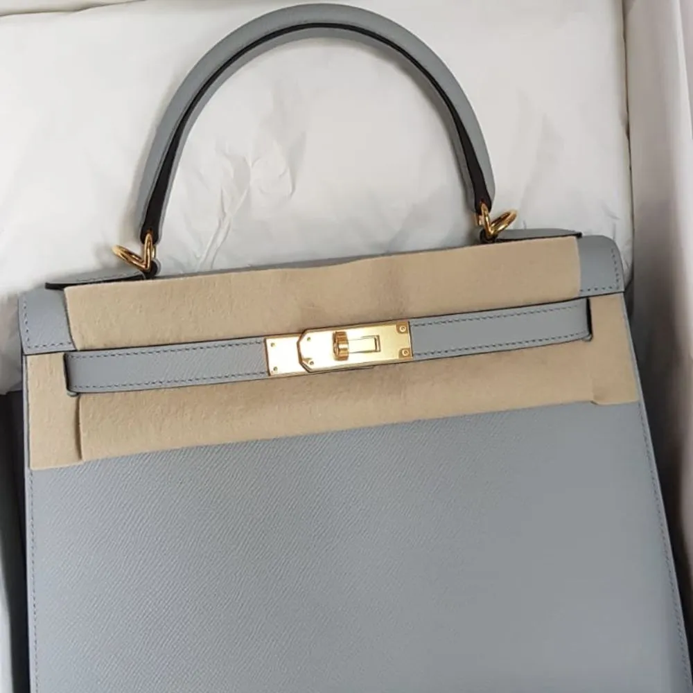 Hermès Kelly 28 Bleu Glacier Sellier Epsom Gold Hardware GHW