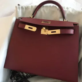 Hermès Kelly 28 Rouge Grenat Sellier Epsom Gold Hardware GHW