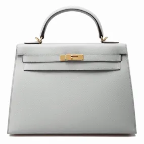 Hermès Kelly 32 Bleu Glacier Sellier Epsom Gold Hardware GHW