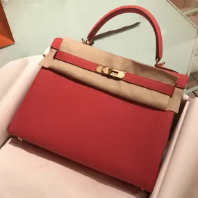 Hermès Kelly 32 Rouge Pivoine Togo Gold Hardware GHW