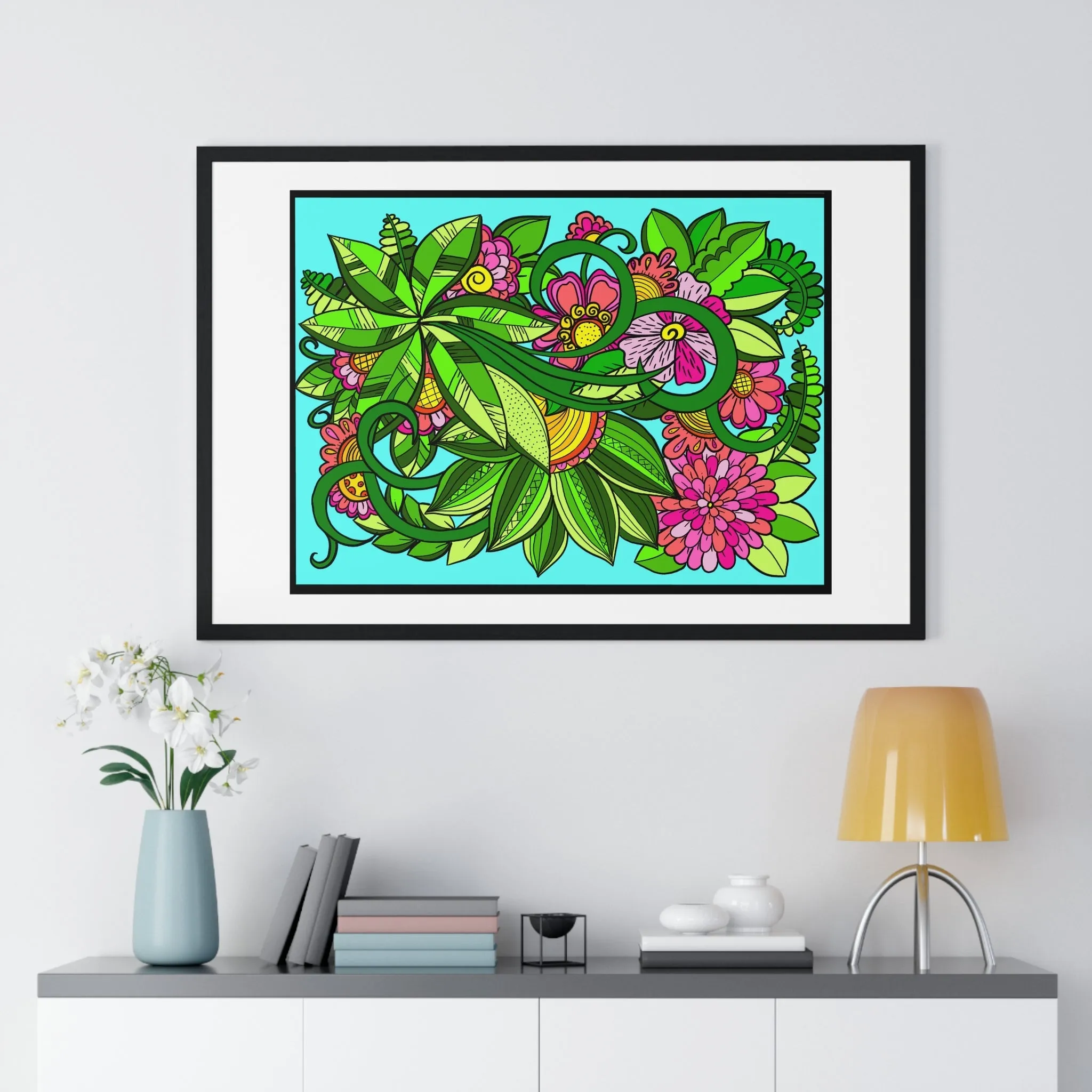 Horizontal Framed Poster - Flower Doodle 36"x24"