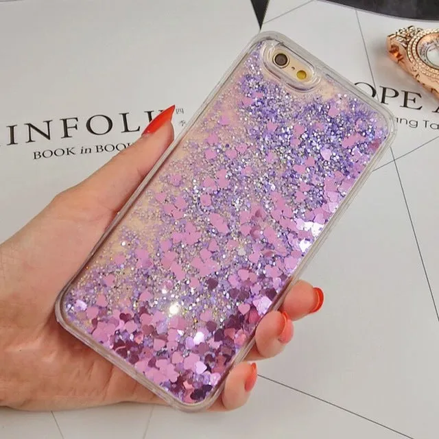 Hot Love Heart Glitter Stars Dynamic Liquid Quicksand Soft TPU Phone Back Cover Case For Iphone 6 6S 6Plus 6SPlus 7 7Plus 5 5S