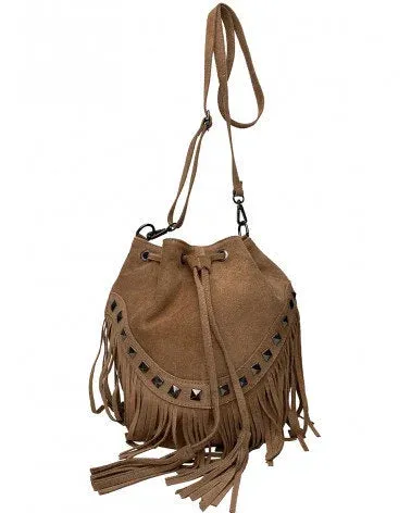 Italian Leather Fringed Bucket Bag