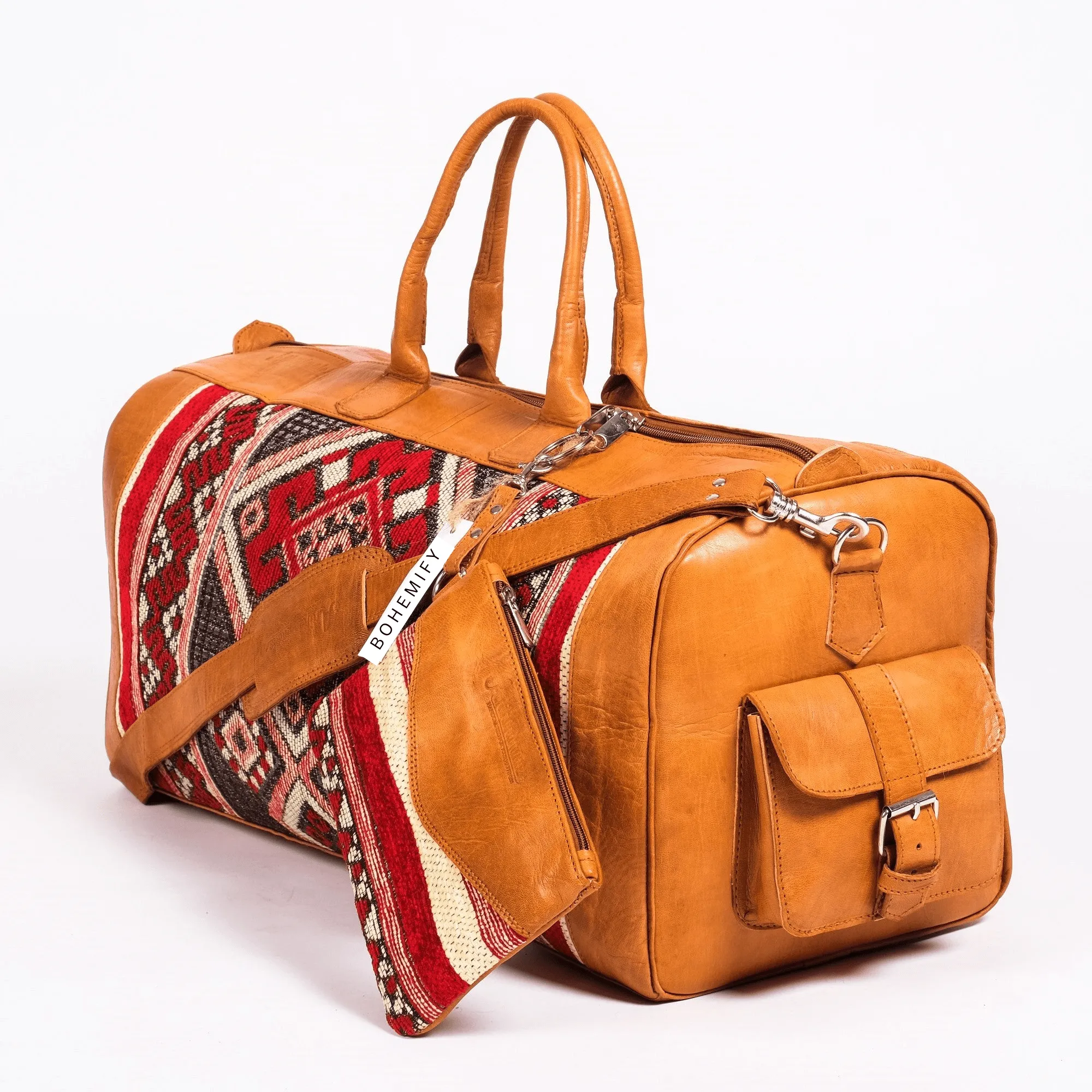 Kilim x Leather Duffle Bag With Matching Wallet