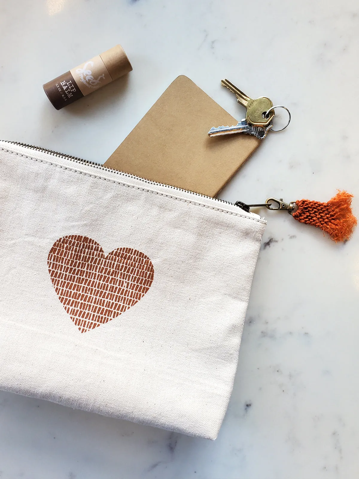 KORISSA Hand Screen Printed Cotton Canvas Pouch - Love