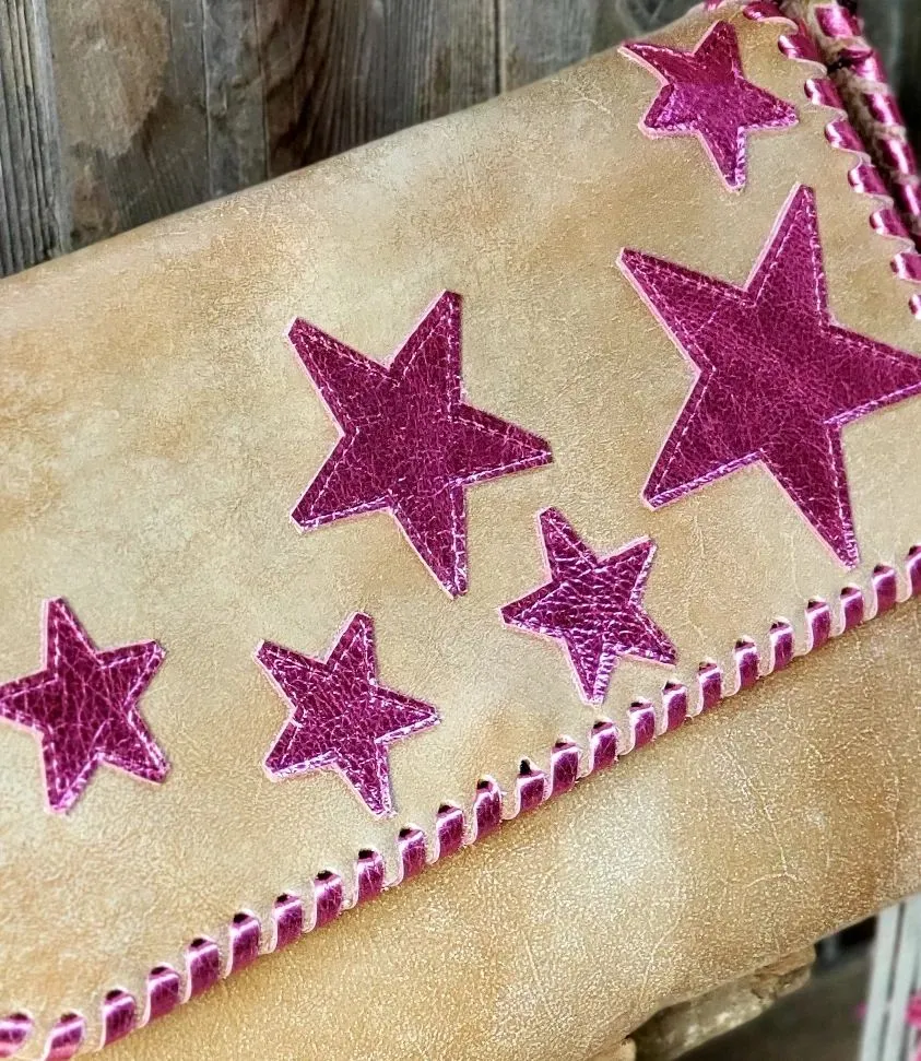 KurtMen Pink Metallic Star Clutch Crossbody Bag