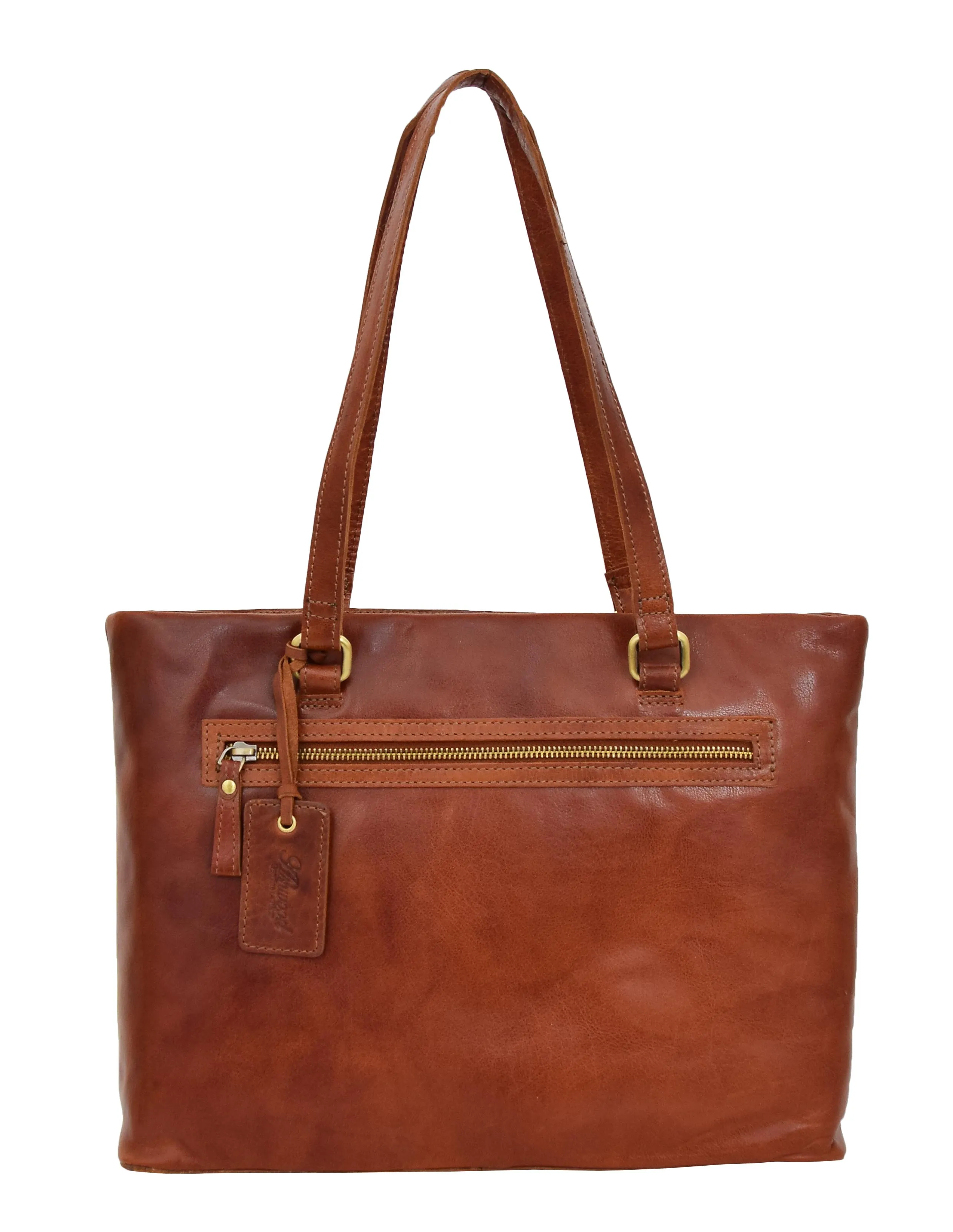 Ladies Real Cognac Leather Shoulder Bag Zip Top Large Size Classic Casual Tote Handbag Hania