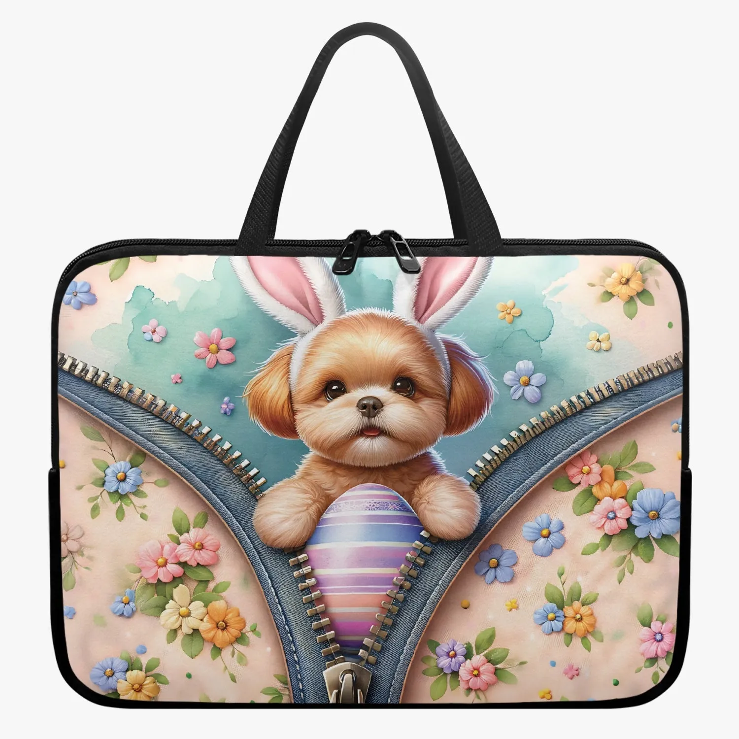 Laptop Sleeve with Handles - Easter - Dog with Bunny Ears