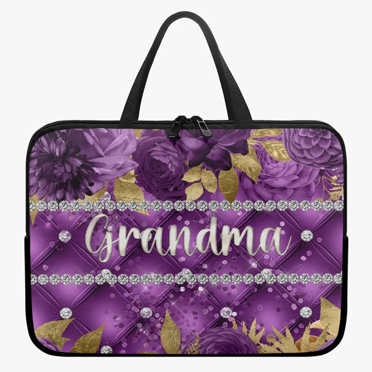 Laptop Sleeve with handles - Purple Floral - Grandma