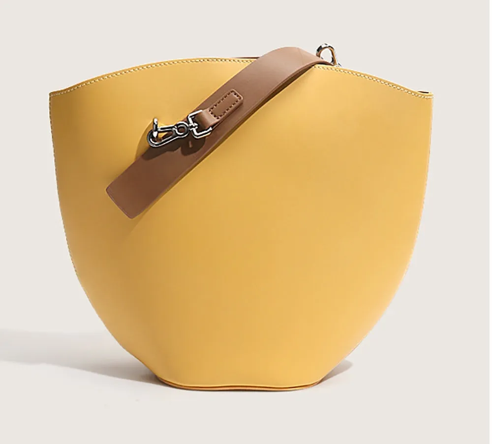 Leather Bucket Shoulder Bag Yellow