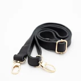 Leather bum bag strap - Black w Gold fittings