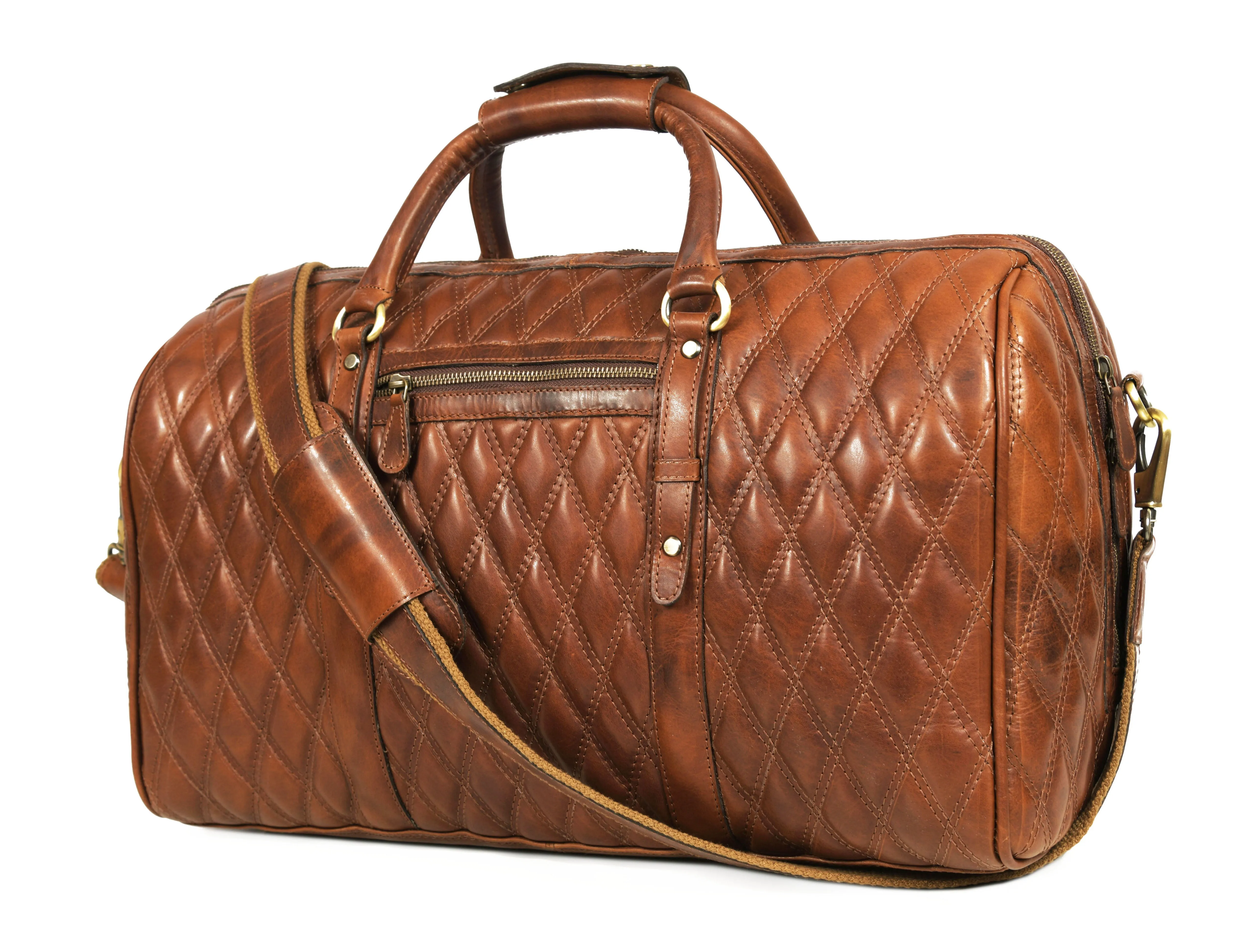 Leather Quilted Travel Duffle Bag