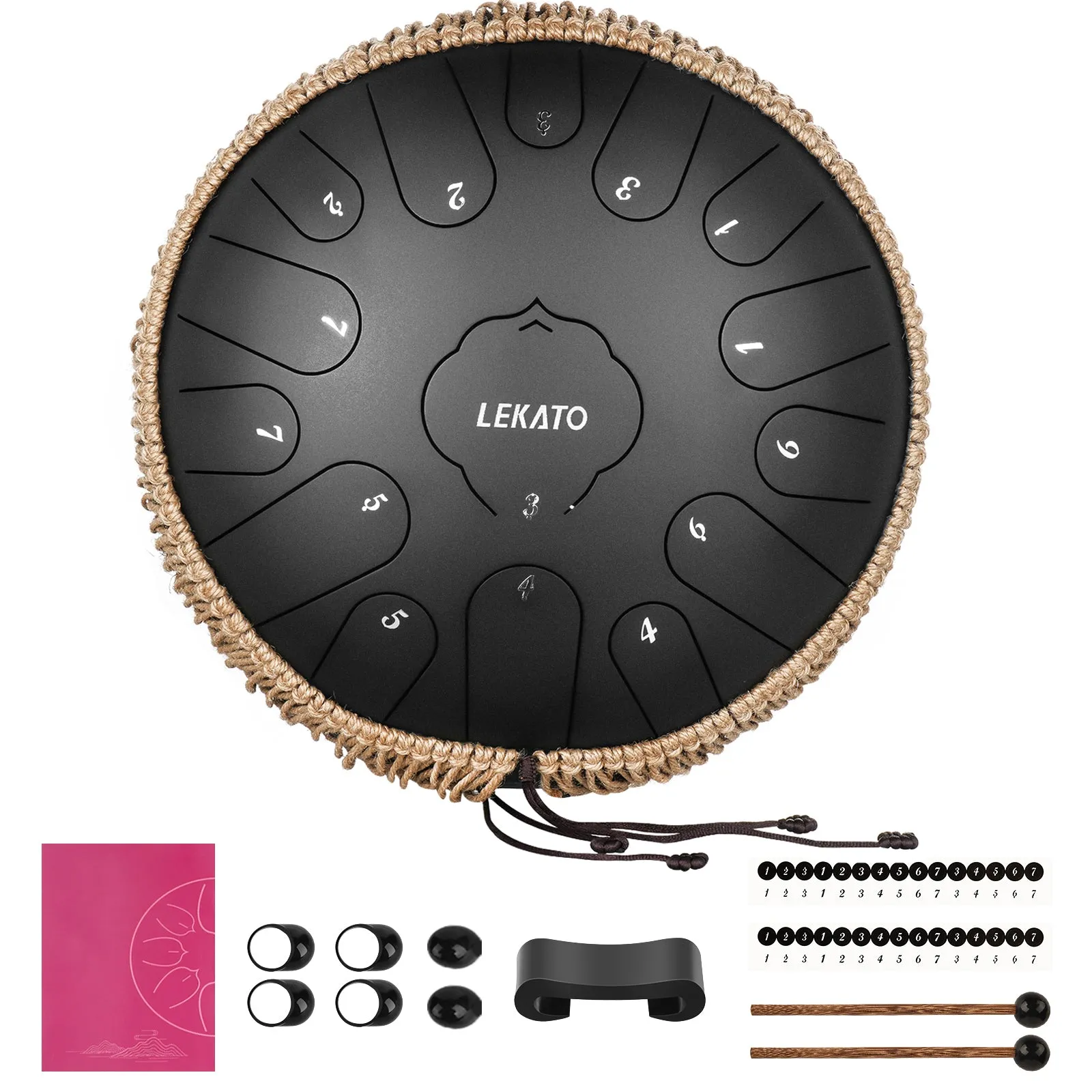 LEKATO 13" Titanium Steel Tongue Drum 15 Notes C Key Beginner/Professional Hanpan Drum