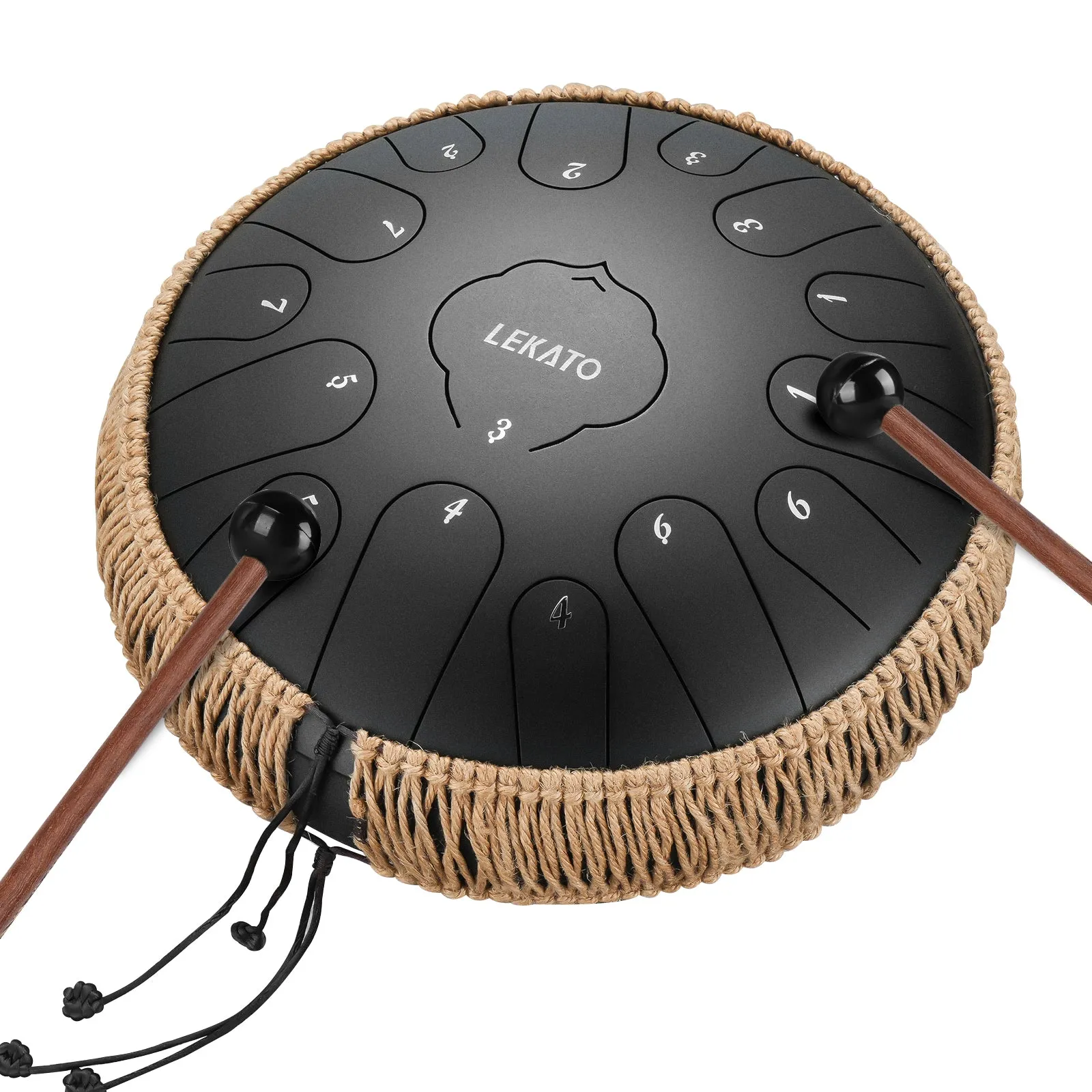 LEKATO 13" Titanium Steel Tongue Drum 15 Notes C Key Beginner/Professional Hanpan Drum