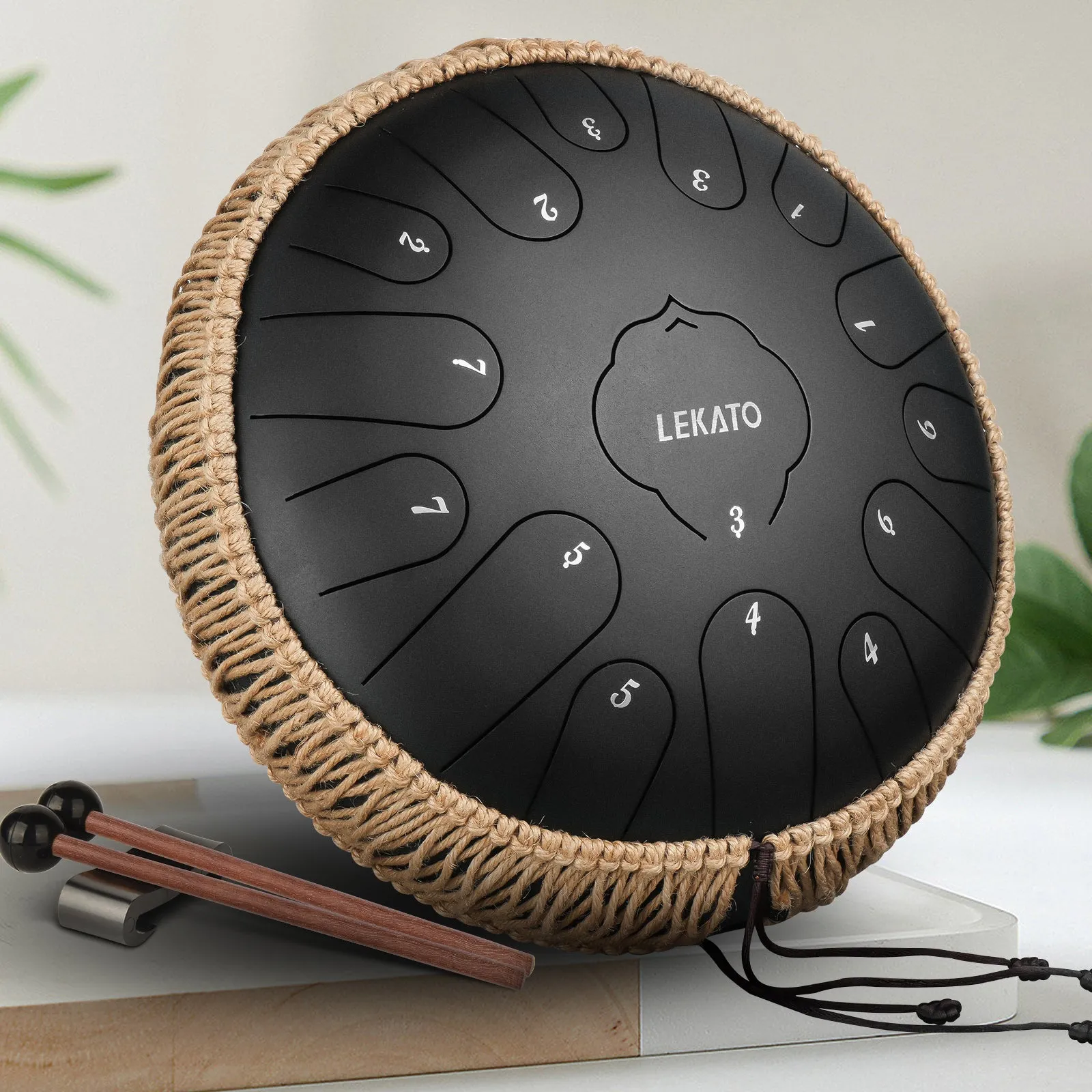 LEKATO 13" Titanium Steel Tongue Drum 15 Notes C Key Beginner/Professional Hanpan Drum