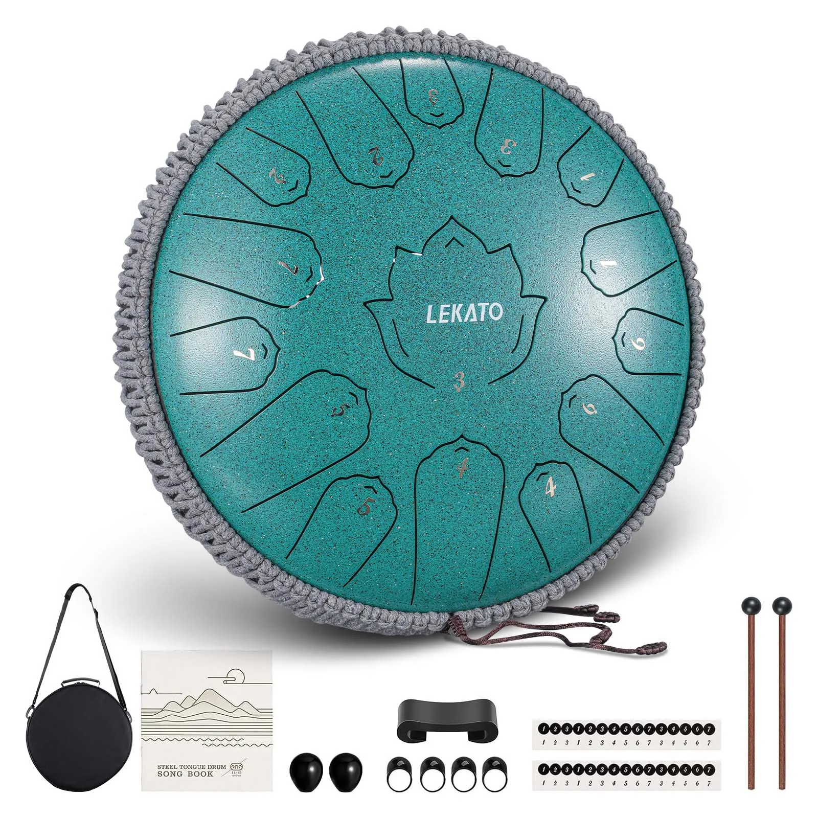 LEKATO 13" Tongue Drum 15 Notes C Key Beginner/Professional Hanpan Drum